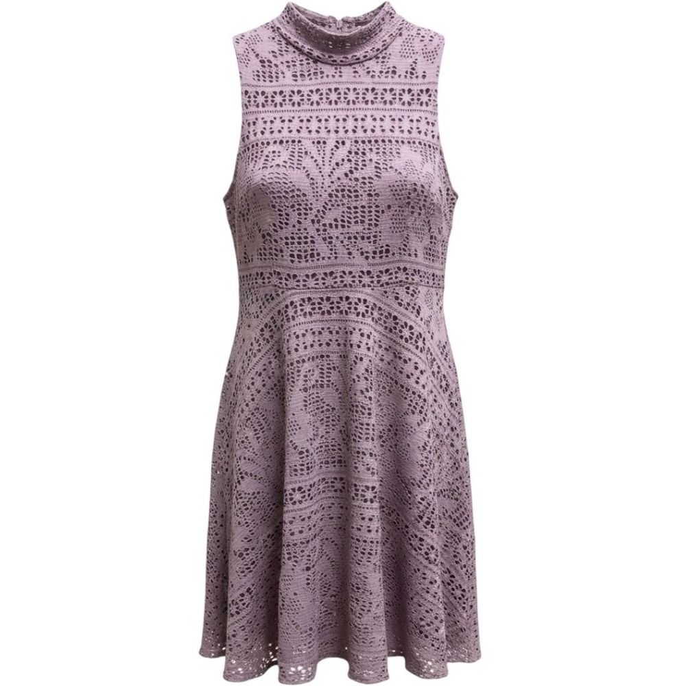 Free People MIni Dress Womens Small Purple Crochet Lace Sleeveless Mock Neck